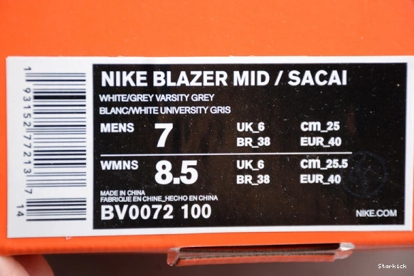 BLAZER NIKE WHITE MID BV0072-100 SACAI X 0813